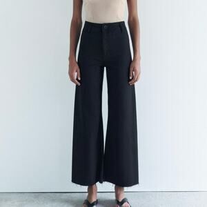 ZARA The Marine Straight High Rise Wide Leg Jeans Black 30